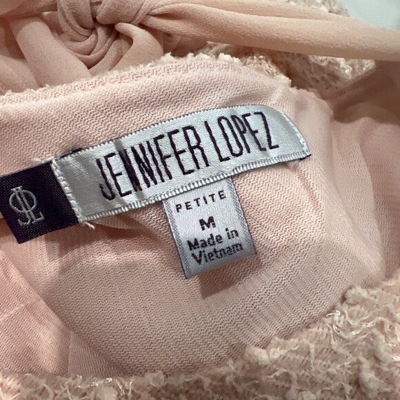 JENNIFER LOPEZ pale pink textured LS top with sash Women Petite M - Picture 3 of 4